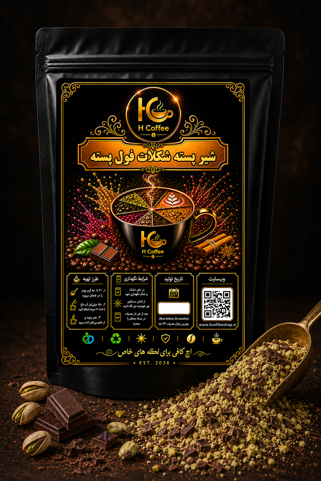 شیر پسته شکلات اچ کافی مدل فول پسته