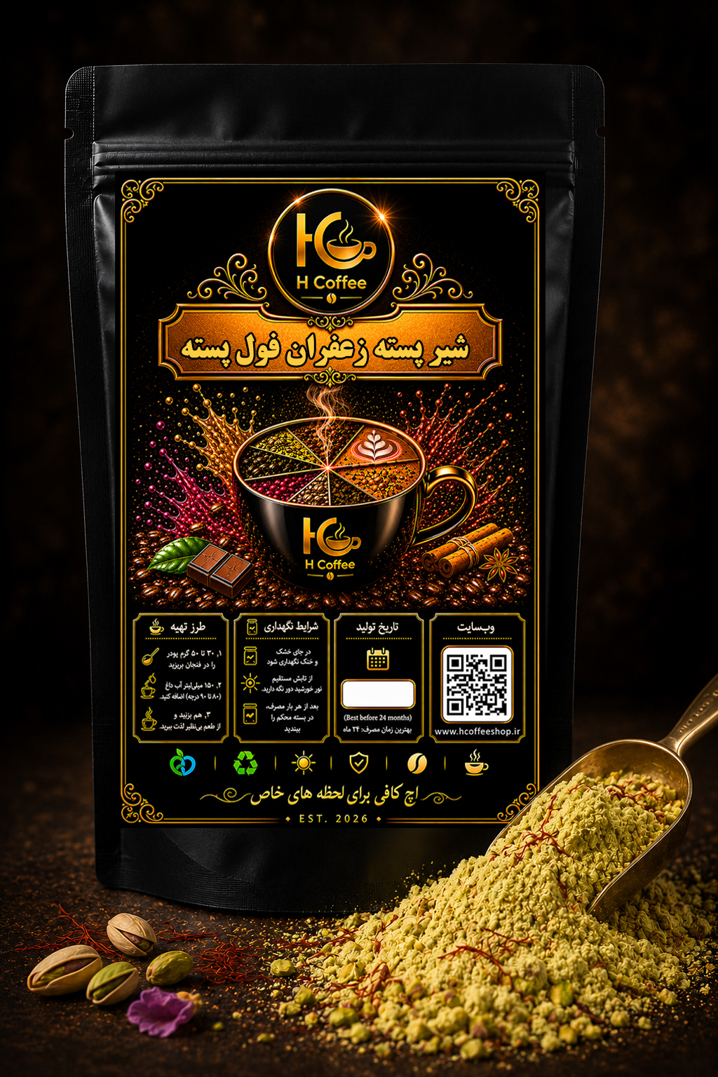 شیر پسته زعفران اچ کافی مدل فول پسته